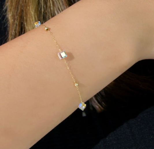 Gourmette en Or 18k avec des Pierres Crystal